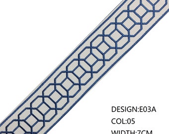 Blue  Fretwork geometric Jacquard  trim  by the yard,  border tape  ,drapery  decorative ribbon,Home decor USA FREE SHIPPING