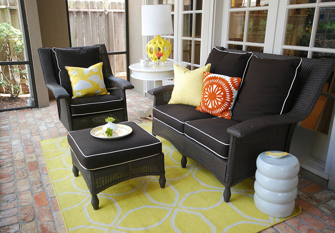 White outdoor cushions with black piping sale