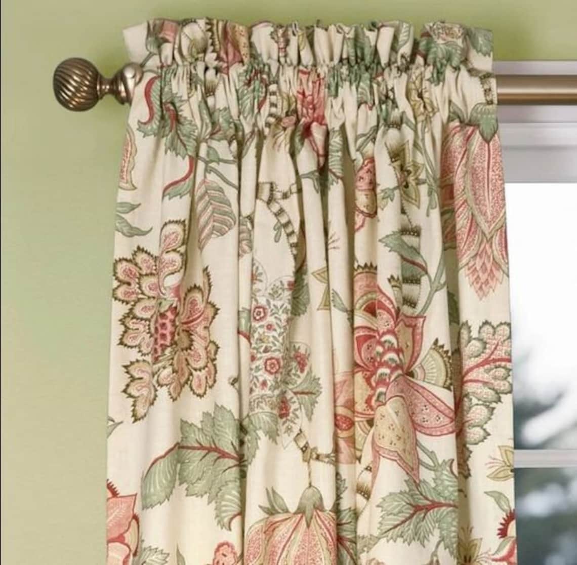 Jacobean Linen Curtain Panel Floral Drape in Kaufmann Etsy