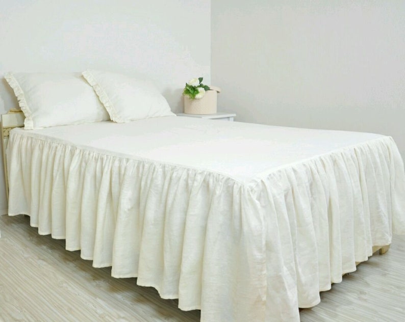 Ruffled Linen Bed Spreadshabby Chic Beddingbed Cover Etsy UK
