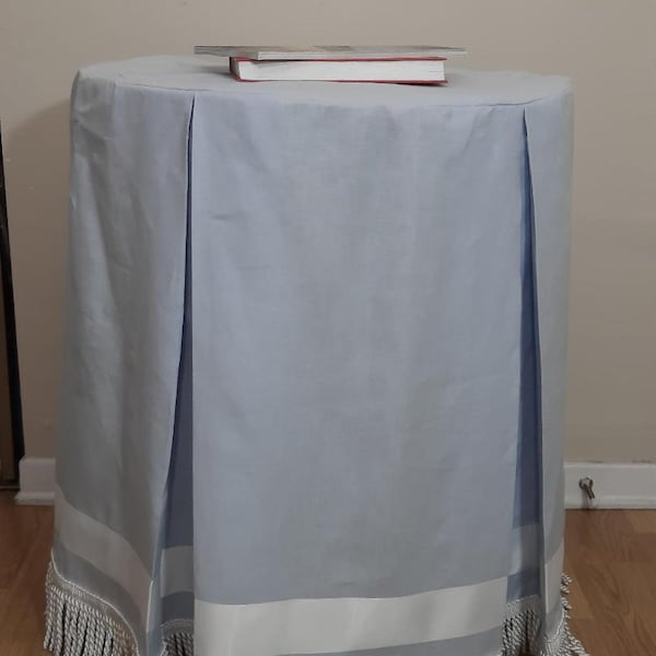 Saia de mesa de console de linho azul bebê com franjas, toalha de mesa personalizada, decoração para casa