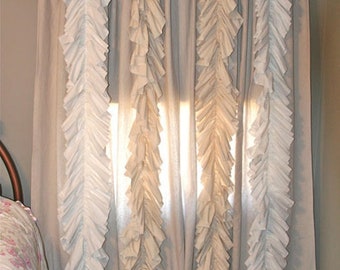 100%  linen   ruffled curtains panel,Shabby chic window treatments