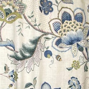 ジャコビアンリネンカーテンパネル、花柄の窓用ドレープ、P KaufmannOphelia（アイリスブルー）、ホームデコレーション