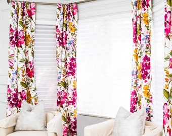 100% Linen Floral  curtain panel in designer fabric P Kaufmann,window treatment,