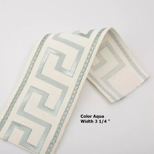 Greek key trim colors: aqua ,brown ,pale pink,Drapery curtain tape border width 3  1/8 &quot; ,Designer trim by the yard