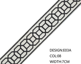 Fretwork Geometric  Jacquard  trim black ,beige , navy blue ,  border tape ,drapery  decorative  ribbon by the yard ,Home decor