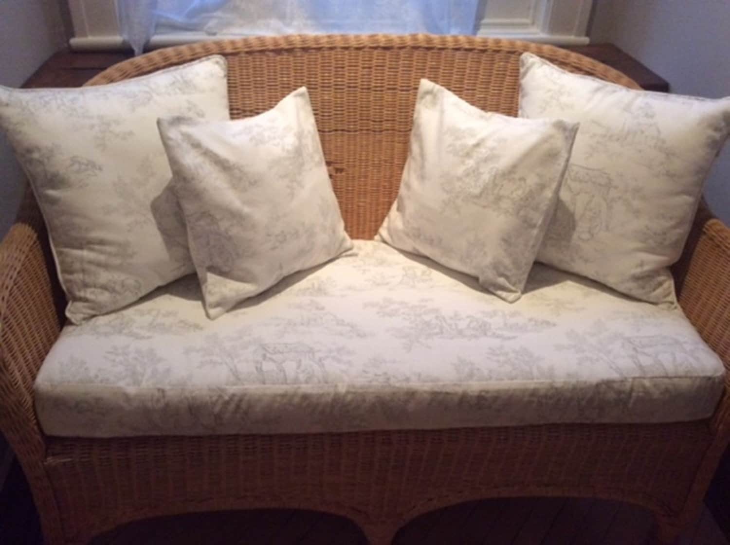 Designer seat cushion cover in toile fabric ,shabby chic bench cushion cover