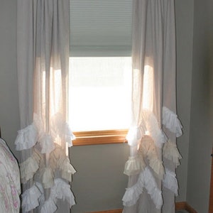 100%  linen   ruffled curtains panel,Shabby chic window treatments