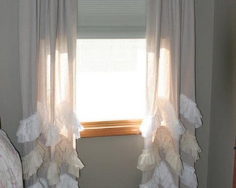 100%  linen   ruffled curtains panel,Shabby chic window treatments