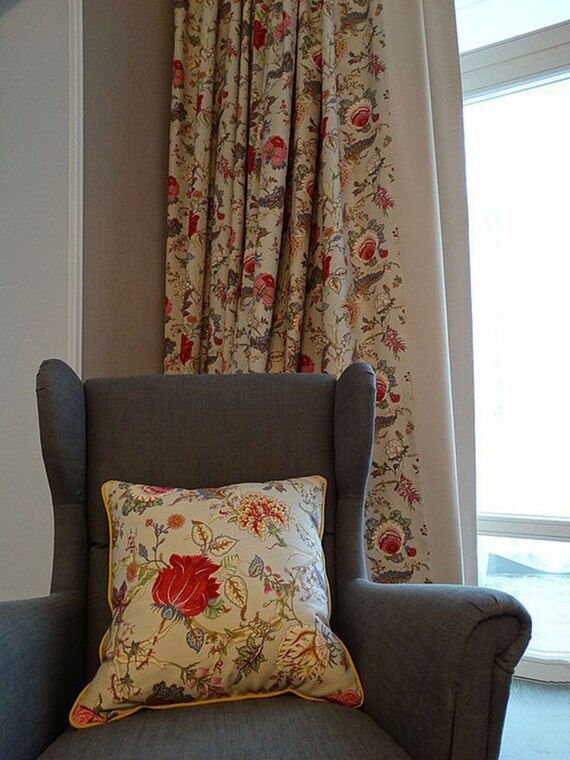 Jacobean Linen Curtains Panels Floral Window Panels in Etsy