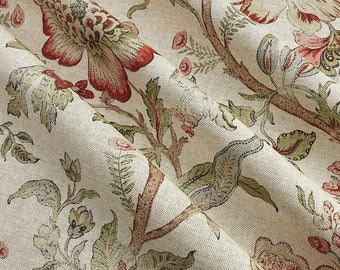 Red Jacobean  Curtain  Panel in designer fabric  Kaufmann  , Floral drape  ,bedroom, living room French pleats window treatment