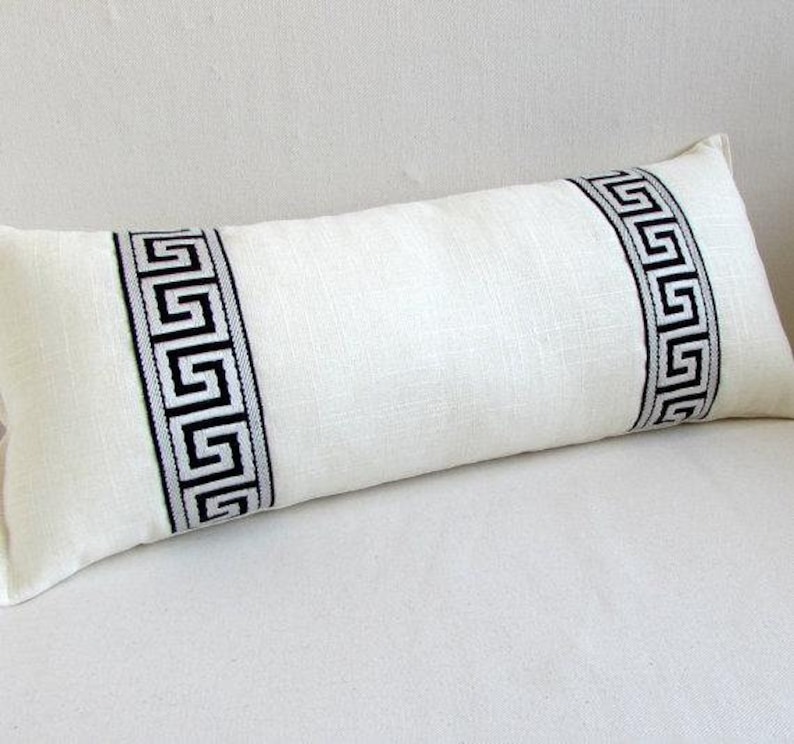 Linen lumbar pillow cover with Greek key trim decorative Etsy