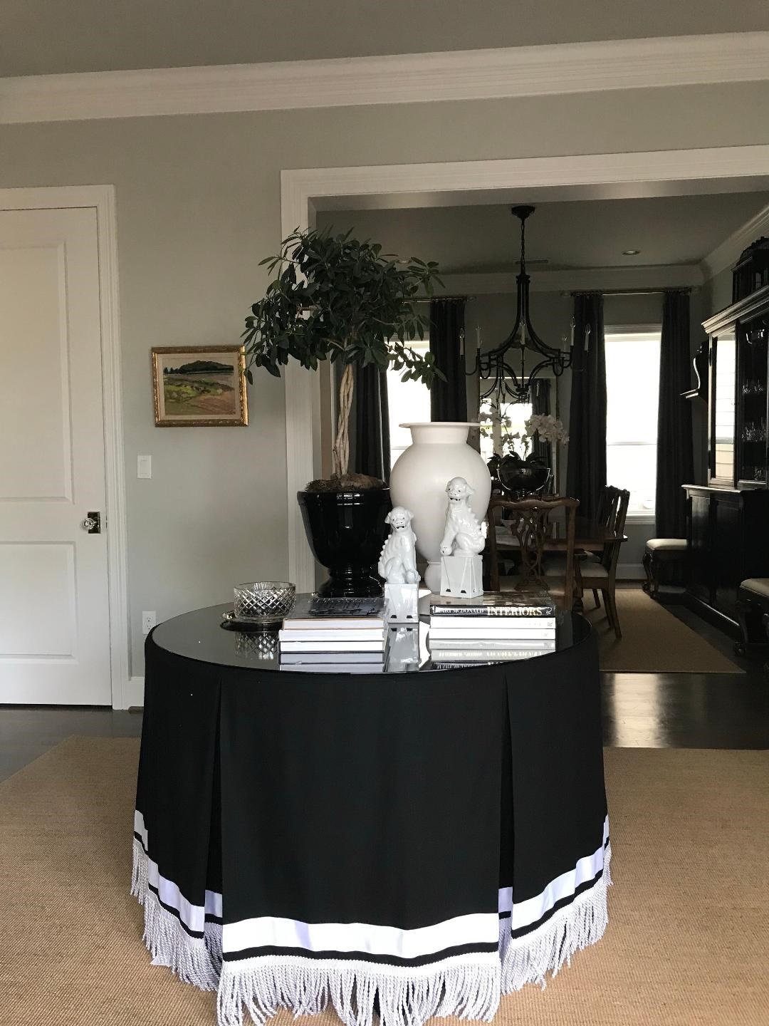 Black Linen Designer Pleated Table Skirt, Fringed Tablecloth With Grosgrain Ribbon,linen Table ...