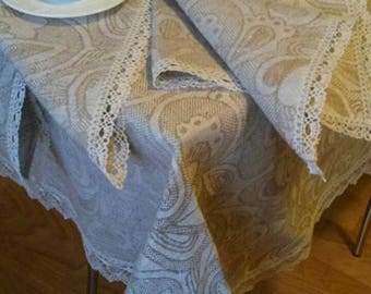 100% Linen Jacquard Tablecloth ,  rustic linen tablecloth,lace tablecloth