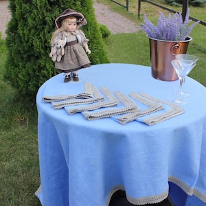 100% Linen tablecloth , sky blue   tablecloth ,flax farmhouse table linens  , home decor