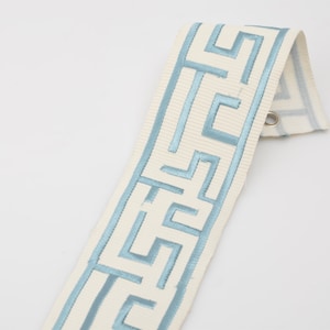 Geometric Greek key Jacquard ribbon decorative Embroidery tape color blue , Drapery trim  2 1/8 &quot; by the yard, home decor