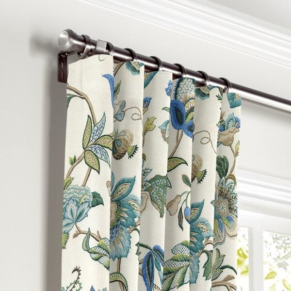 2 Panneaux De Rideaux Multi-couleurs Floral Jacobean Sur Fond Coquille D'œuf - Lin, Neufs
