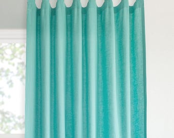 Turquoise linen curtains panel,tab top window curtains panel ,Window  Treatment