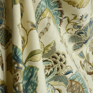 French blue Jacobean linen Curtain  Panel, Floral drape  ,bedroom living room Window treatment
