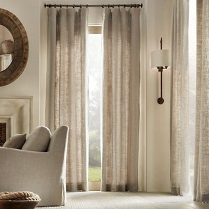 100% European linen Color natural ( flax ) curtain panel ,French ,inverted pleats  goblet  window treatment ,home decor