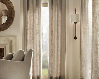 100% European linen Color natural ( flax ) curtain panel ,French ,inverted pleats  goblet  window treatment ,home decor