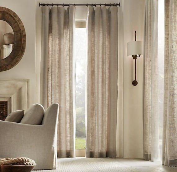 Cortinas de lino de 63 pulgadas de largo para dormitorio, juego de 2  paneles de lino natural, color beige crudo, lino rústico, texturizado,  filtrado