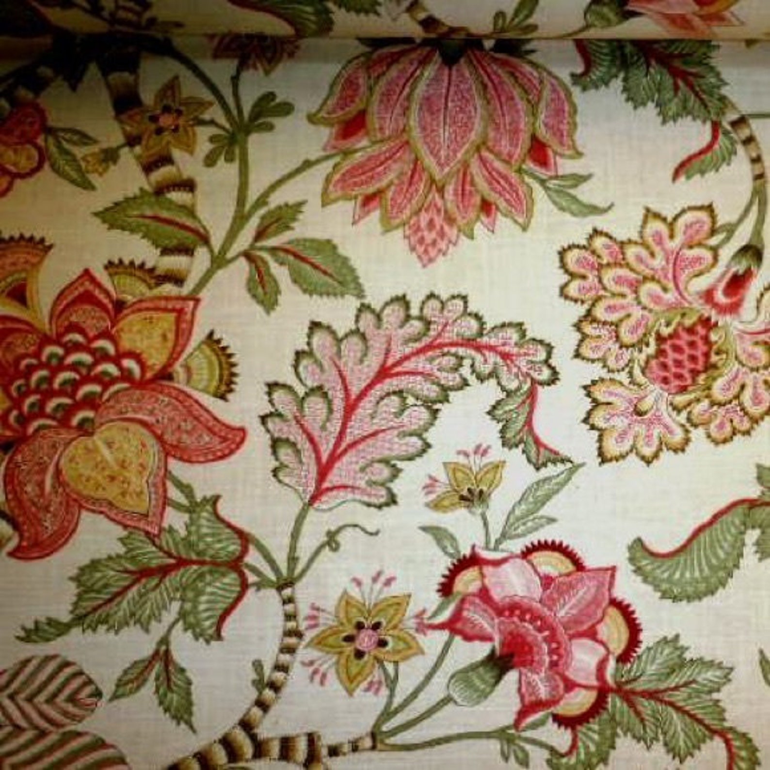 Jacobean Linen Curtain Panel Floral Drape in Kaufmann Etsy