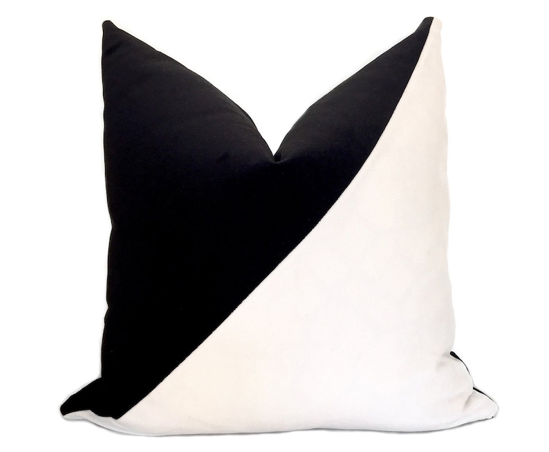 Black and White Color Block Pillow Cover ,velvet Decorative Cushion