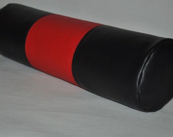 Faux leather black and  red  bolster pillow cover, decorative pillow ,home decor