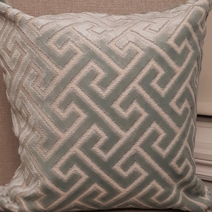 Aqua blue Kravet Couture Greek key pillow cover ,geometric decorative cushion BOTH SIDES, any size