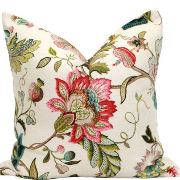 Floral Linen  pillow cover in Kaufmann  designer fabric  Linen  ,red decorative cushion cover