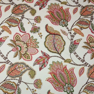 Jacobean  linen Curtain Panel,  Floral Window drapery   in designer fabric P Kaufmann   Global style harvest green  ,home decor