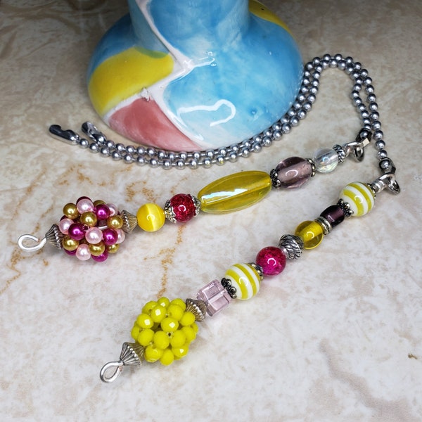 Yellow/Pink Ceiling Fan and Light Pull Set / Suncatcher