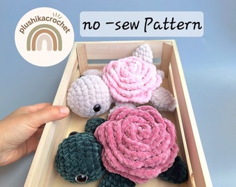 Crochet rose turtle Pattern, no sew crochet Pattern, crochet amigurumi