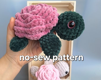 Rose Turtle Crochet Pattern No-Sew Amigurumi Stuffed animal tutorial handmade sea creature PDF file Instant Download instructions