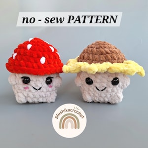 Crochet mushroom boy Pattern,  no-sew crochet mushroom pattern, crochet chanky mushroom pattern, sunflower mushroom pattern