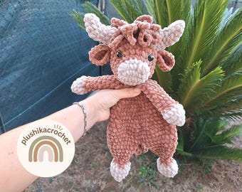 Wzór na szydełkową klatkę z krową szkocką, przytulanka, amigurumi, puszysta zabawka dla cieląt, samouczek, dekoracja pokoju dziecięcego, łatwe instrukcje dla początkujących, pobieranie cyfrowe