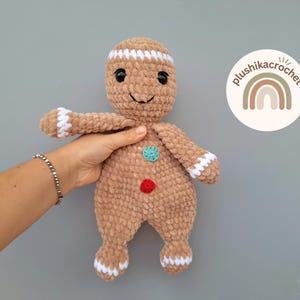 Crochet Gingerbread Man Snuggler Pattern, Gingerbread man plushie crochet Pattern, Gingerbread man lovey pattern