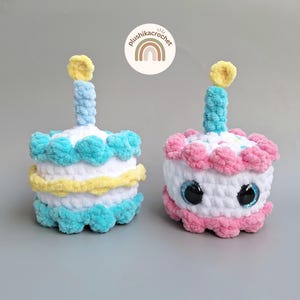 Schema per torta di compleanno all'uncinetto, senza cuciture, amigurumi, cibo giocattolo, peluche, decorazione per feste, download digitale in PDF.