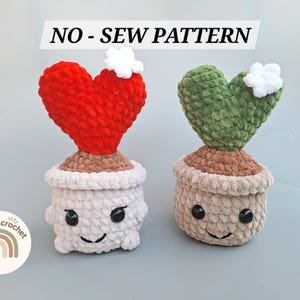 Schema all'uncinetto a forma di cuore di cactus, schema amigurumi a forma di cuore senza cuciture, schema all'uncinetto d'amore