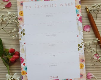 Weekly Planner, Notepad, To Do Notepad, Stationery, Flower Art, Illustrated Notepad, To Do List, Desk Planner, Notes, Zoki Art