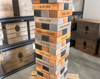 5th Wedding Anniversary Gift - Personalized Giant Tumbling Tower Game - XL and XXL Sizes. 18 Custom Engraved Wooden Blocks. Outdoor Fun.