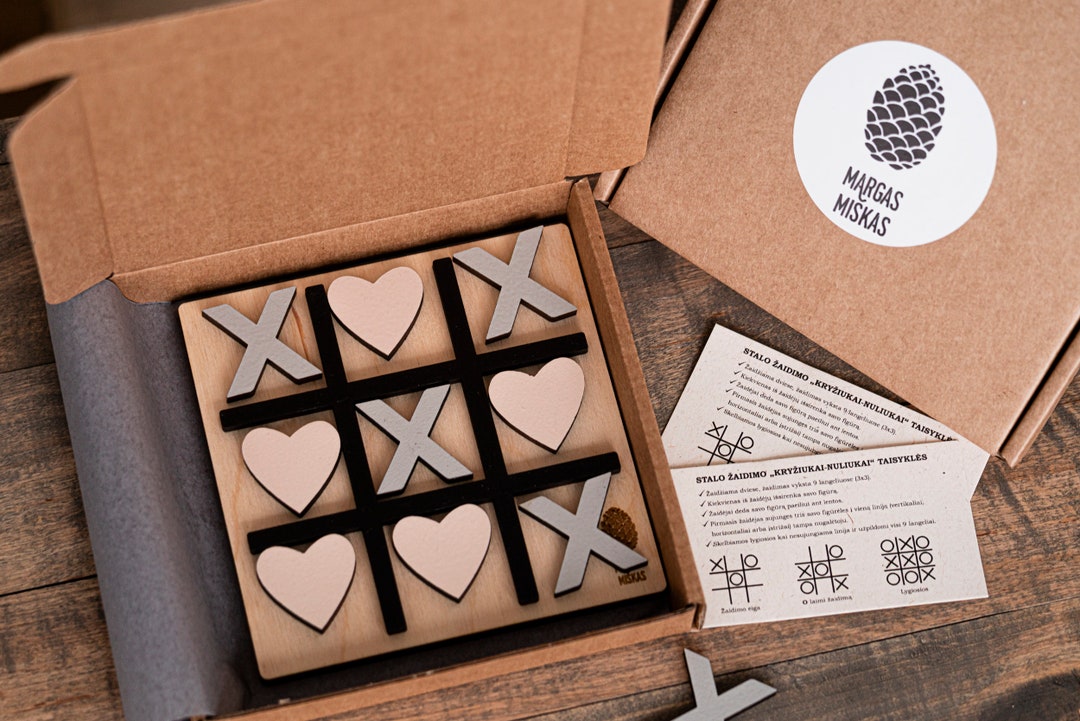 Valentine's Day Wooden Tic Tac Toe Board Game - Symbolic Love Gift With ...