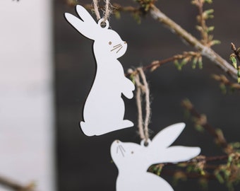 Set of 10 White Wooden Easter Bunnies - HDF Wood Easter Decoration & Gift. Easter Tree or Tabletop Decoration.