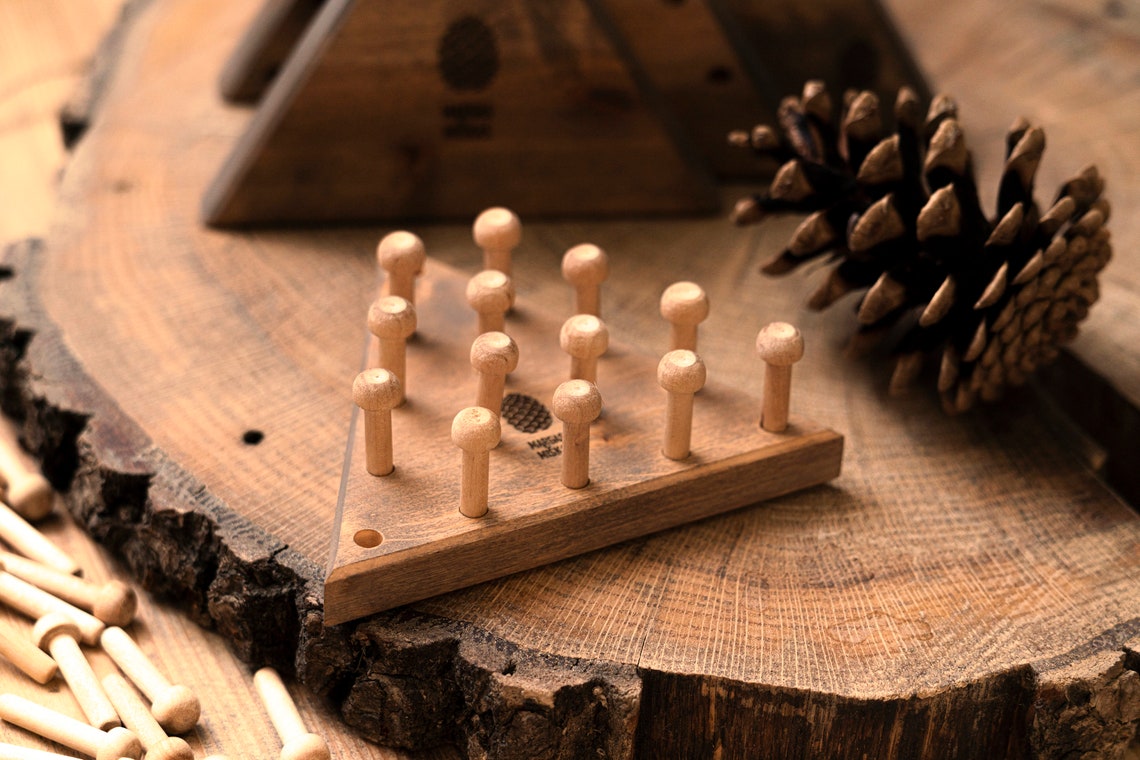 Wooden Peg Game, Triangle Peg Game, Peg Solitaire, Wooden Board Game