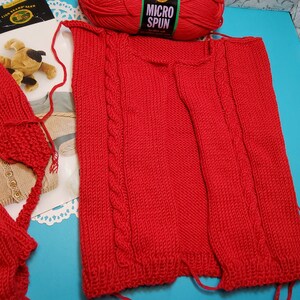 Hand Knit WIP, size 12 months, baby sweater, vintage knitting, work in progress, red baby sweater, gift idea, soft yarn, microspun yarn image 3