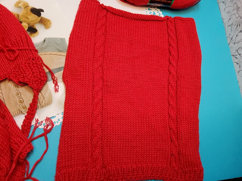 Hand Knit WIP, size 12 months, baby sweater, vintage knitting, work in progress, red baby sweater, gift idea, soft yarn, microspun yarn image 8