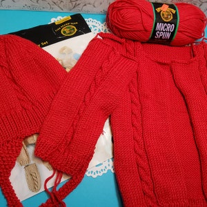 Hand Knit WIP, size 12 months, baby sweater, vintage knitting, work in progress, red baby sweater, gift idea, soft yarn, microspun yarn image 1