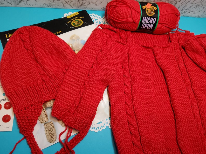 Hand Knit WIP, size 12 months, baby sweater, vintage knitting, work in progress, red baby sweater, gift idea, soft yarn, microspun yarn image 1