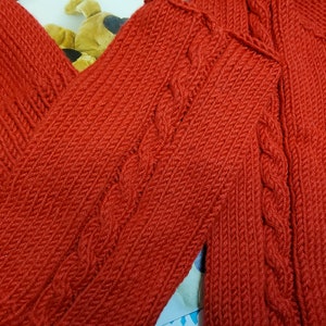 Hand Knit WIP, size 12 months, baby sweater, vintage knitting, work in progress, red baby sweater, gift idea, soft yarn, microspun yarn image 2